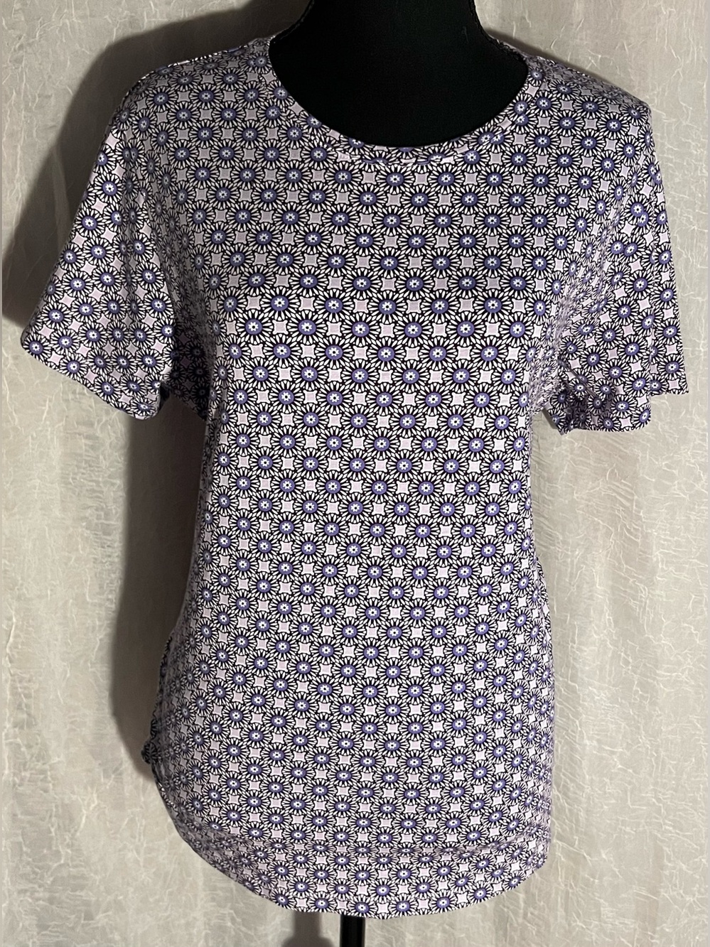 Lands' End Short-Sleeve Geometric Floral Tee - Purple & blue